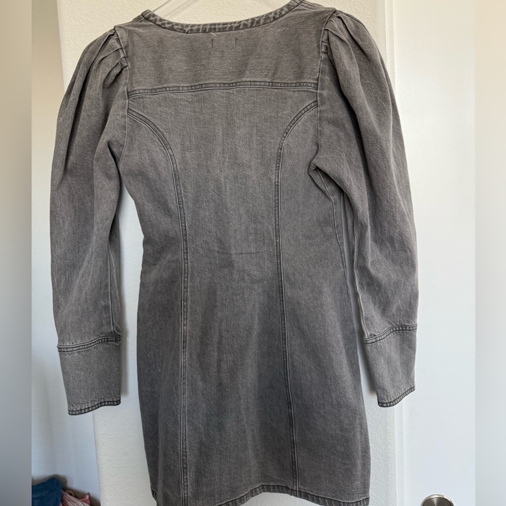 Anthropologie Pilcro Gray Puff Sleeve Denim Mini Dress - Picture 3 of 9